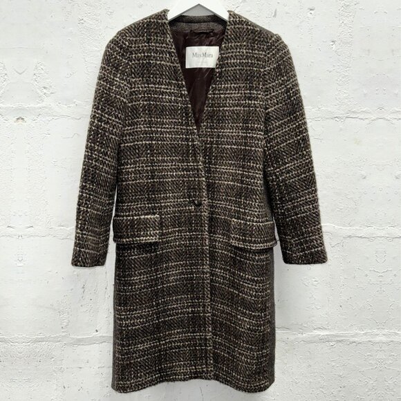 MAX MARA Multi Pattern Panel Brown Wool Alpaca Coat - Picture 1 of 11